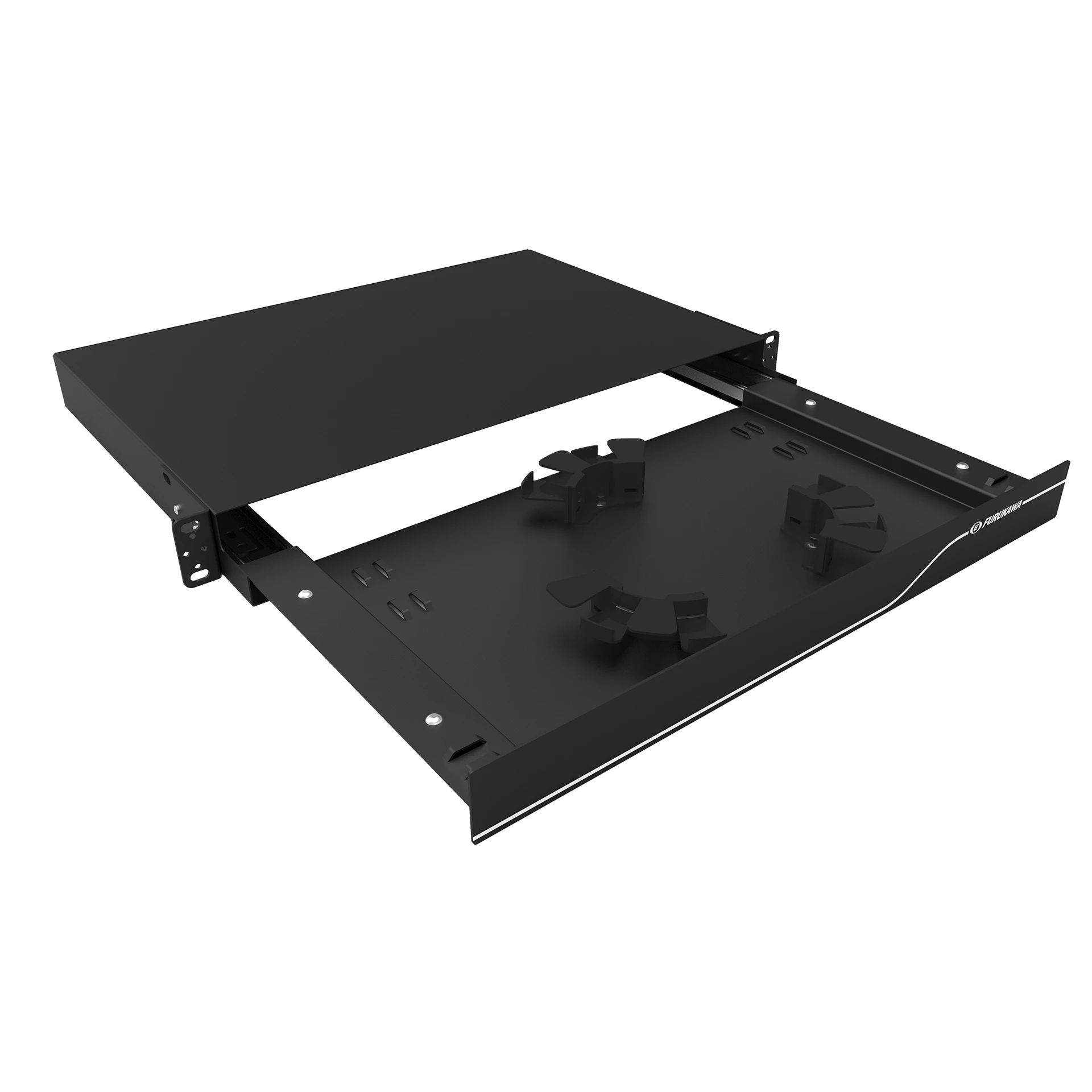 BANDEJA PARA ACOMODACAO DE SOBRA DE CORDAO 1U CURTO (PRETO RAL9005)