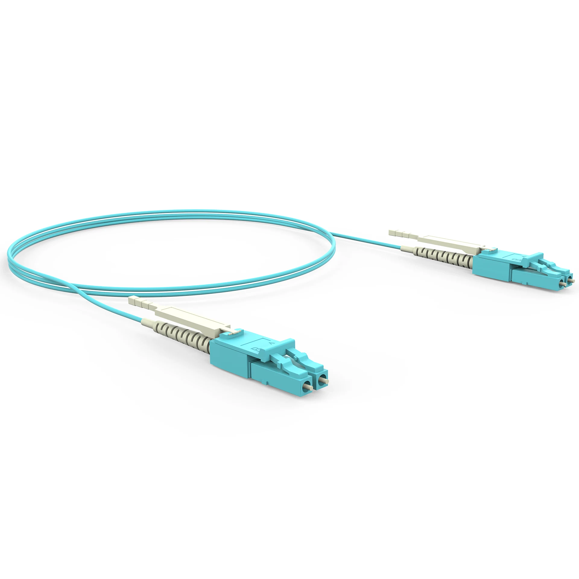 CORDAO DUPLEX CONECTORIZADO OM4 LC(UB)-UPC/LC(UB)-UPC – 5.0m – LSZH – ACQUA (A – B) – PREMIUM
