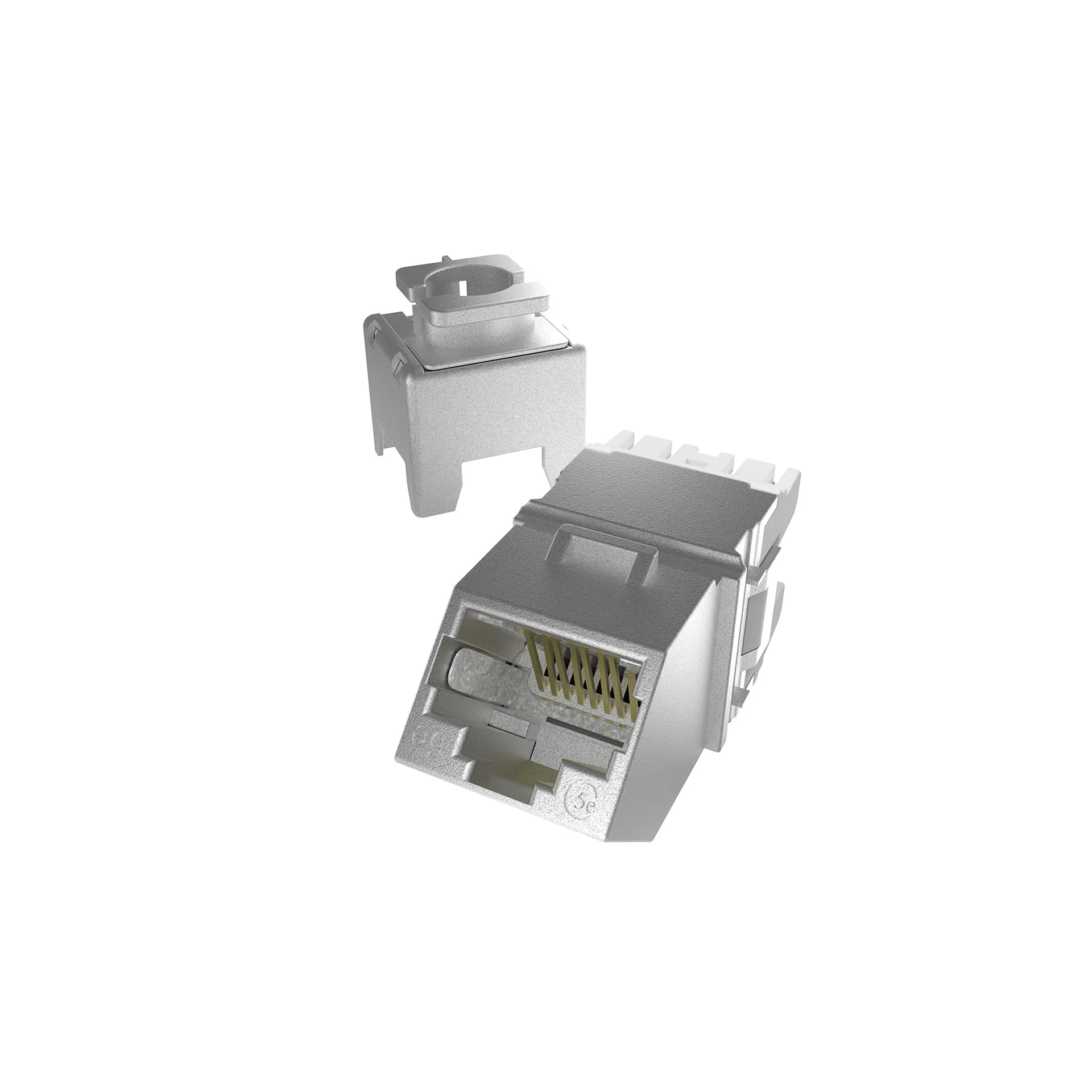 CONECTOR FEMEA GIGALAN CAT.6A INDUSTRIAL T568A/B BLINDADO ANGULAR – PRATA (24 UNID)