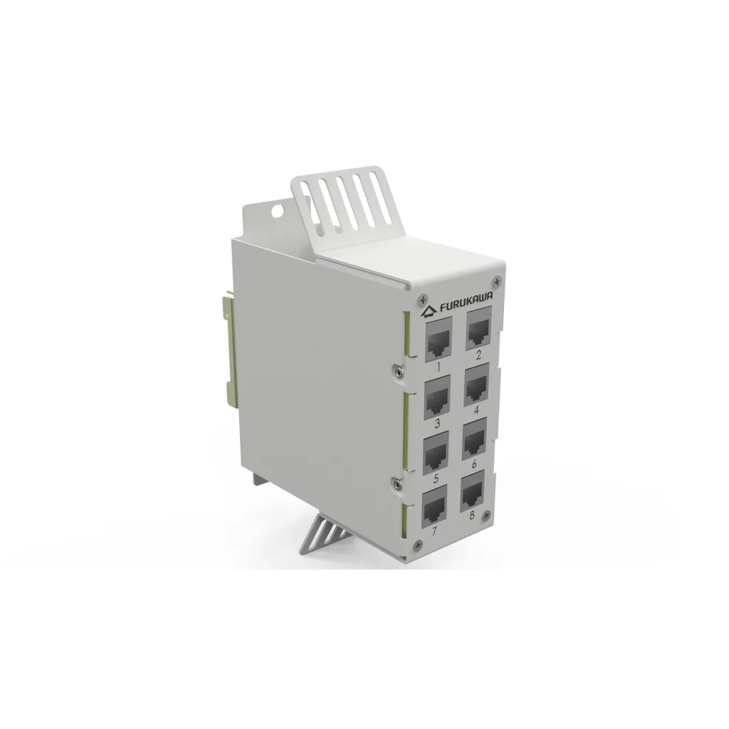 INDUSTRIAL 8P DIN RAIL PATCH PANEL – GRAY