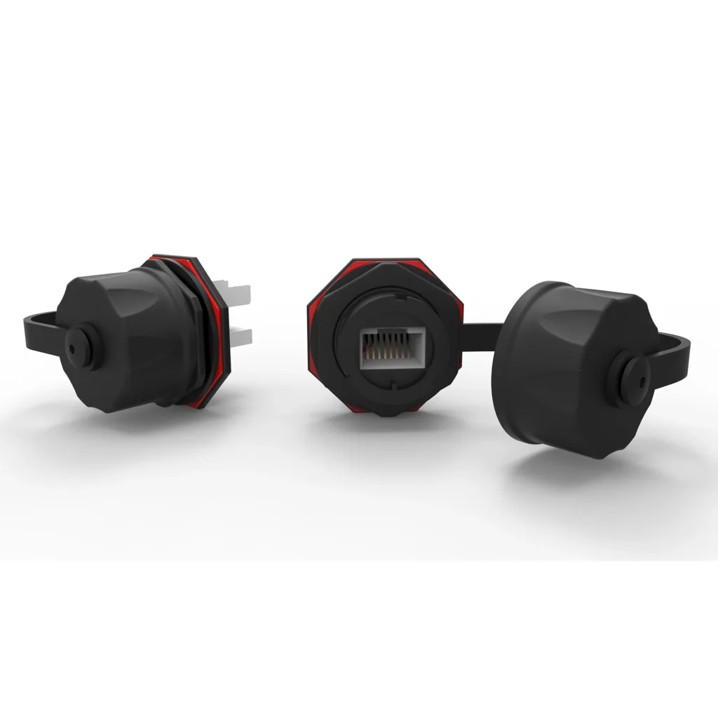 CONECTOR HEMBRA GIGALAN CAT.6 INDUSTRIAL T568A/B IP67 BLINDADO – NEGRO